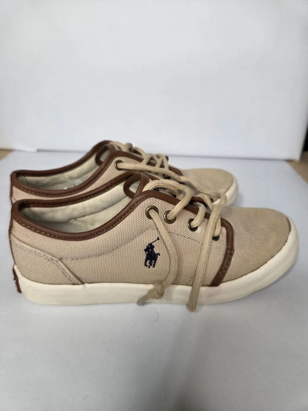 Polo by Ralph Lauren Kids Beige Canvas Lace-Up Shoes Size 2.5